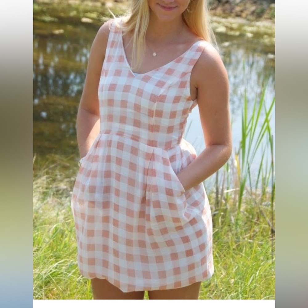 Ellison Pink and White Checkered Mini Dress